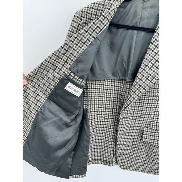 MICHAEL NOVARESE Vintage Beige Black Houndstooth 100% Wool Blazer Size 42R - Picture 5 of 12